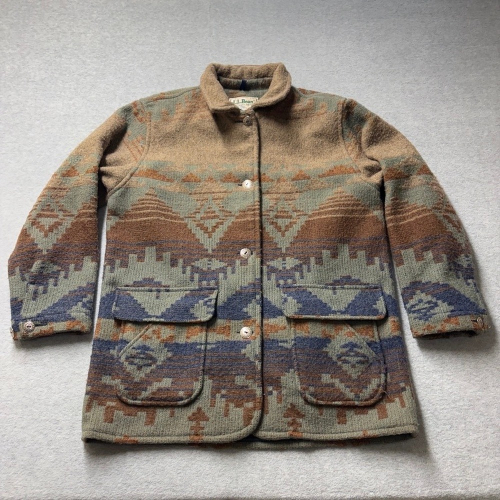 Vintage LL Bean Southwestern Wool Jacket Womens Large Geometric Made in USA